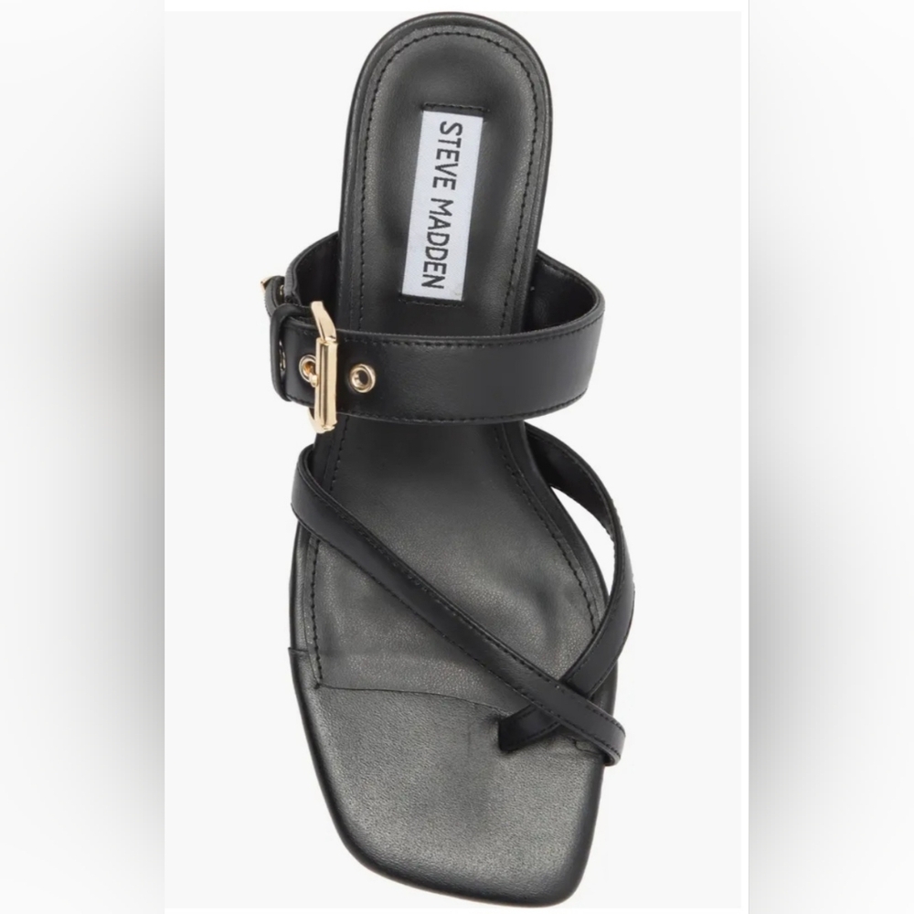 Steve Madden Dress Sandals 10 Black Leather Jamesy Kitten Heel Toe Wrap New $80
